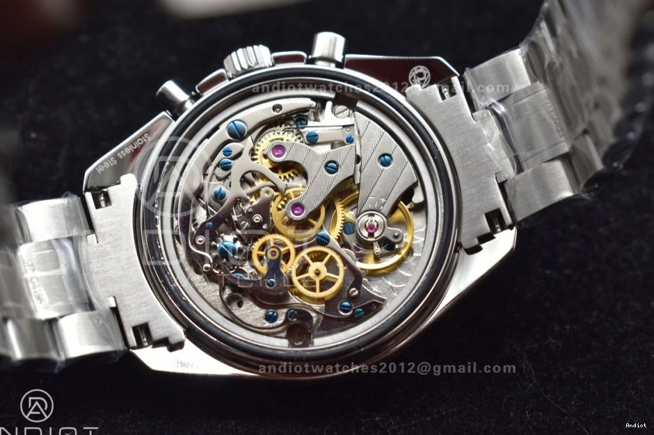 OMF on Manual Sapphire SS Transparent Winding Black with SS MoonWatch Movement Dial Chrono Speedmaster Bracelet Back Crystal 0401